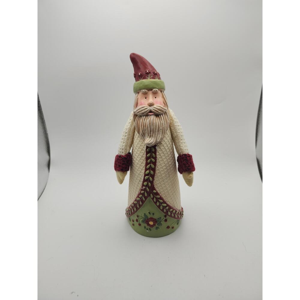 Walmart Santa Figurine Christmas Holiday Red Green Cream Resin Folk Art Style 9”